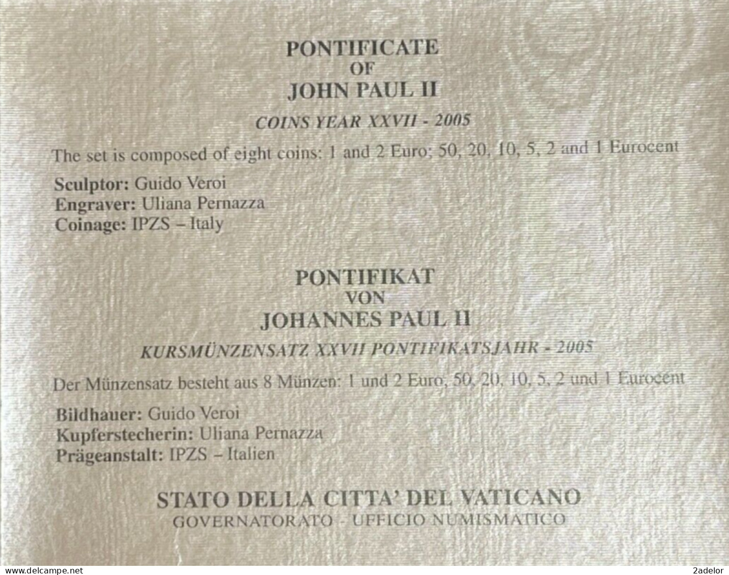 Coffret BU euros commémoratif VATICAN 2005, Pontificat de Jean-Paul II