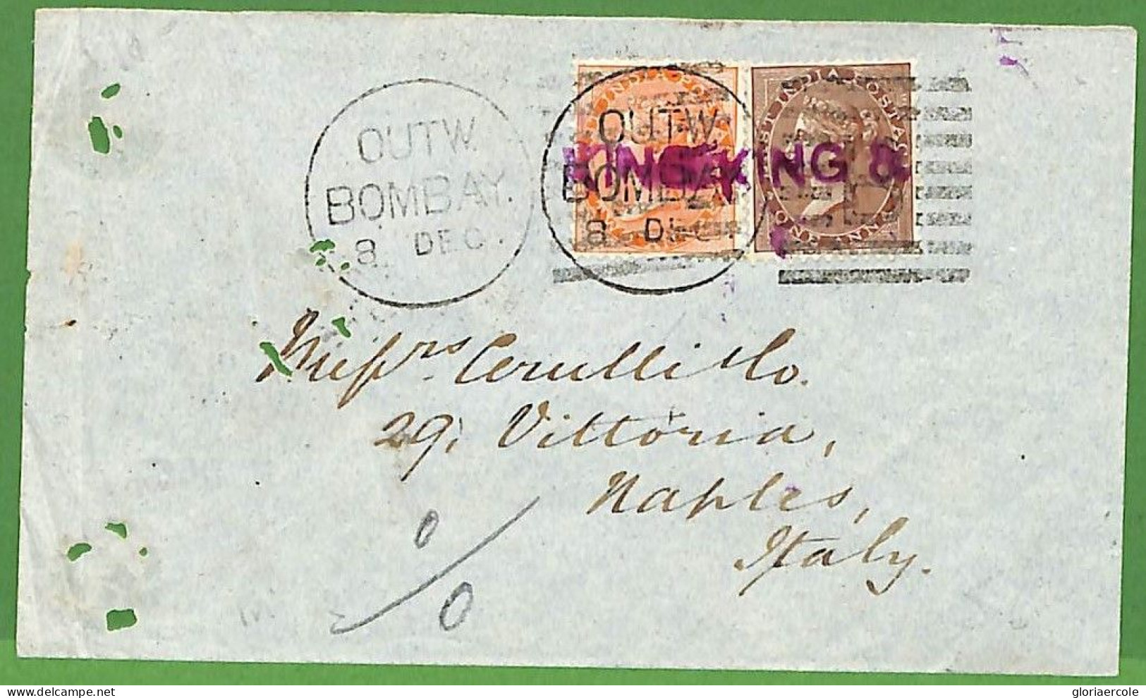 P0993 - INDIA - POSTAL HISTORY - QV 2 Colour Franking To Italy HAND STAMPED King 1881 - 1882-1901 Empire