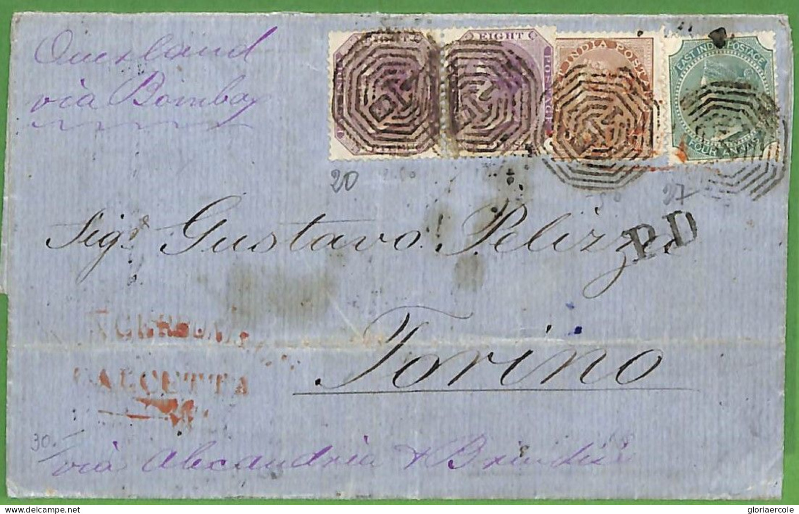 P0994 - INDIA - POSTAL HISTORY - QV 3 Colour Franking To Italy 1875 CALCUTTA - SG# 56 Pair + 58 + 69 - 1882-1901 Imperio