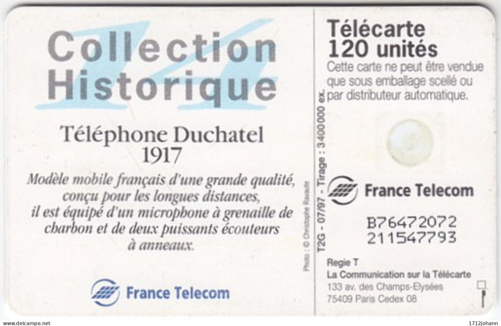 FRANCE B-571 Chip Telecom - Communication, Historic Telephone - Used - 1997
