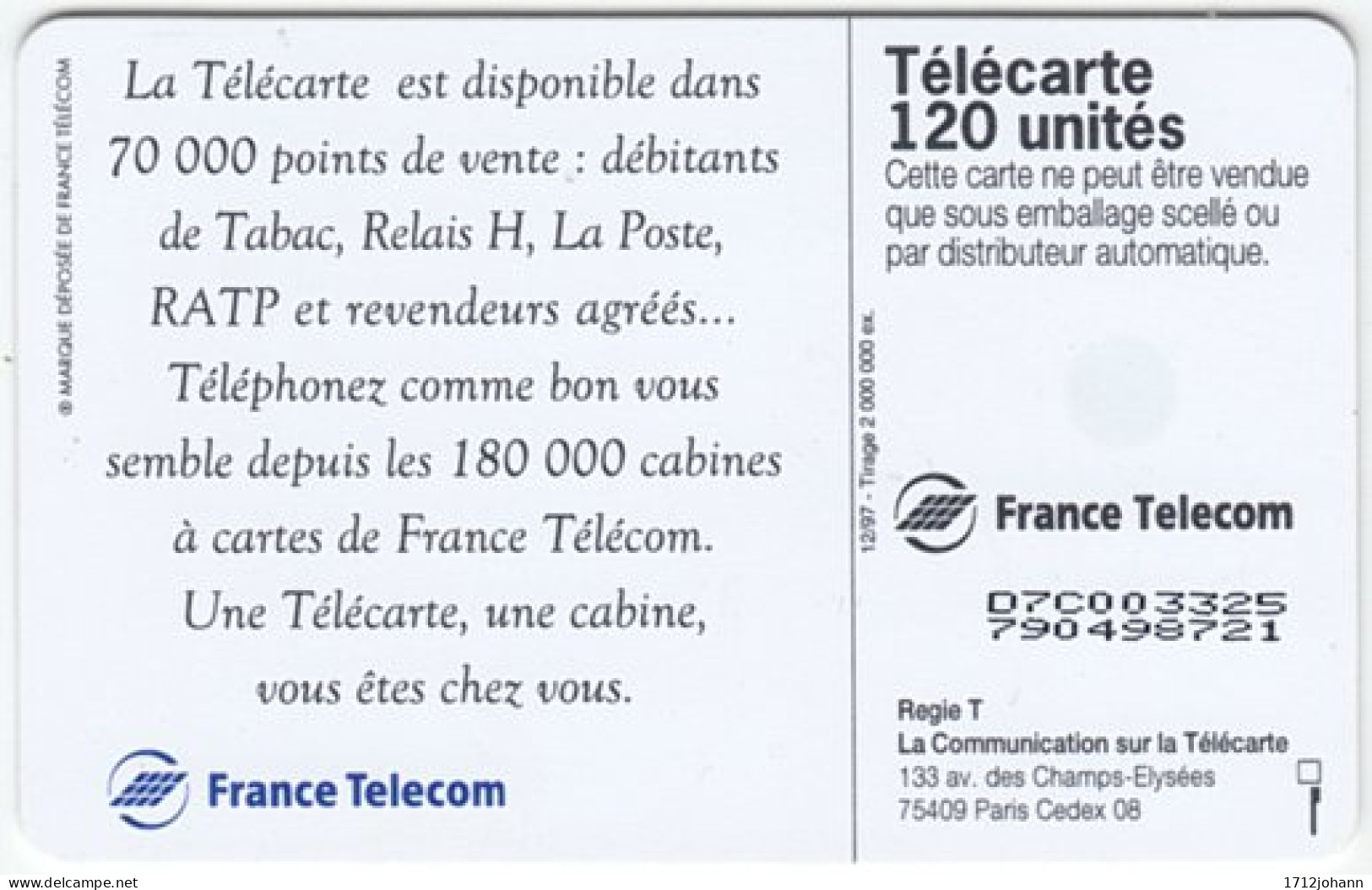 FRANCE B-580 Chip Telecom - Communication, Phone Booth - Used - 1997