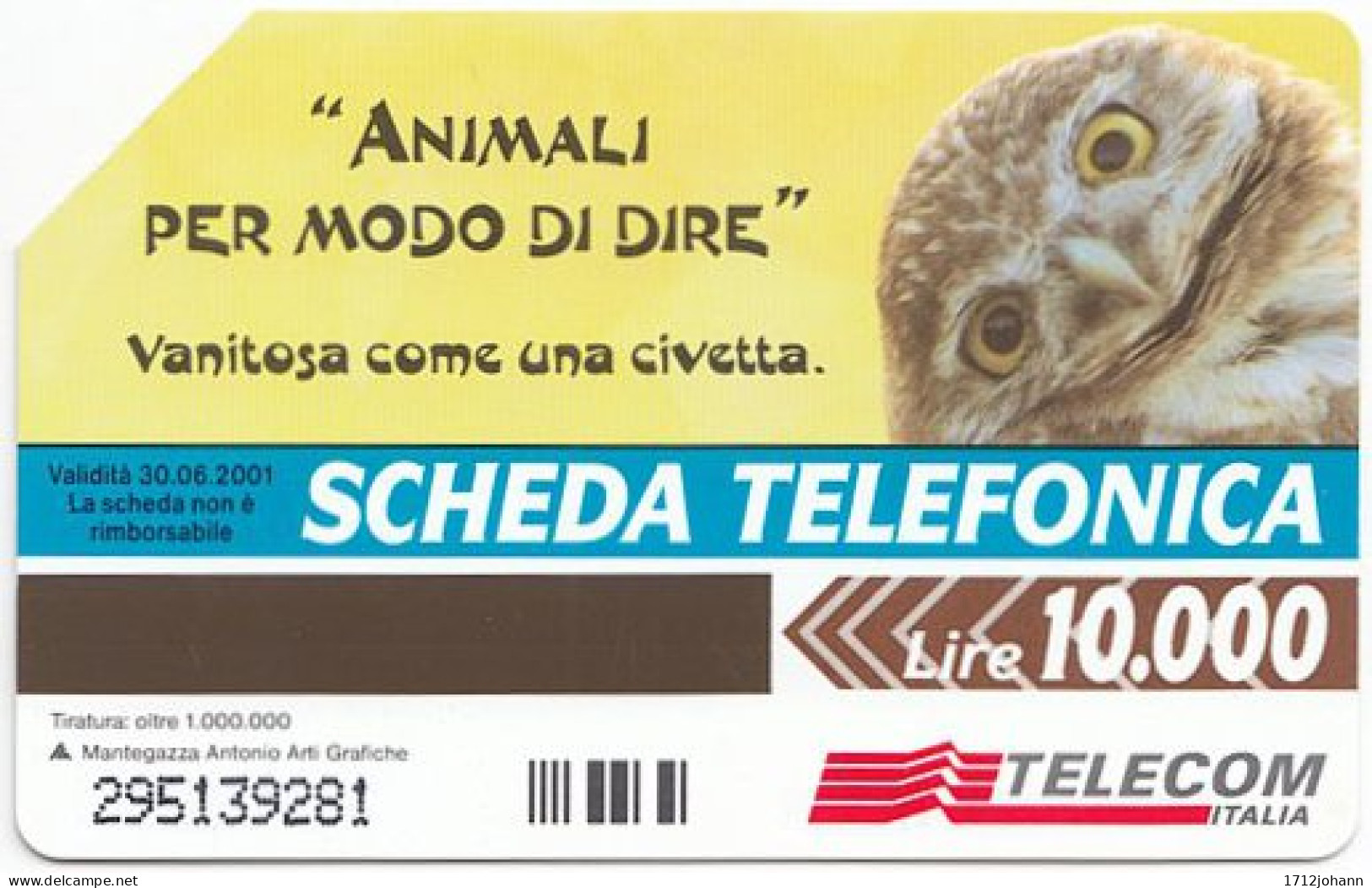 ITALY I-365 Magnetic Telecom - Animal, Bird, Owl - Used - Public Ordinary