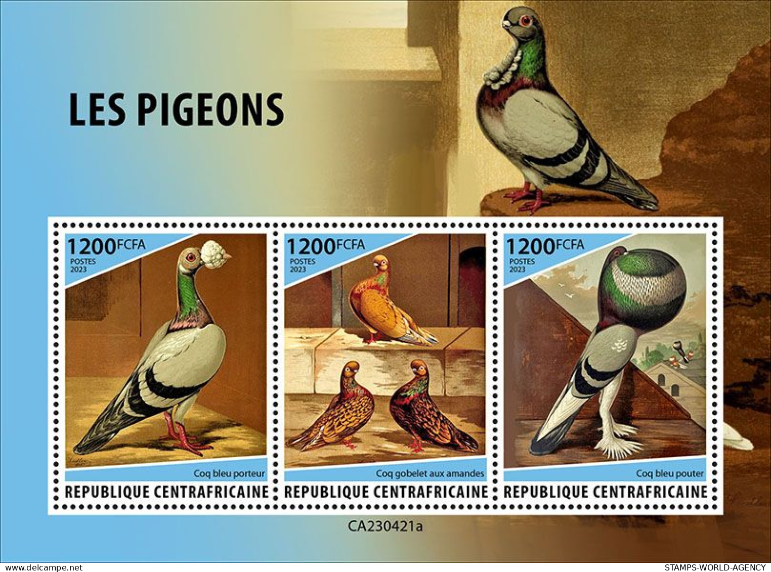 2024-02 - CENTRAL AFRICAN- PIGEONS           3V  MNH** - Duiven En Duifachtigen