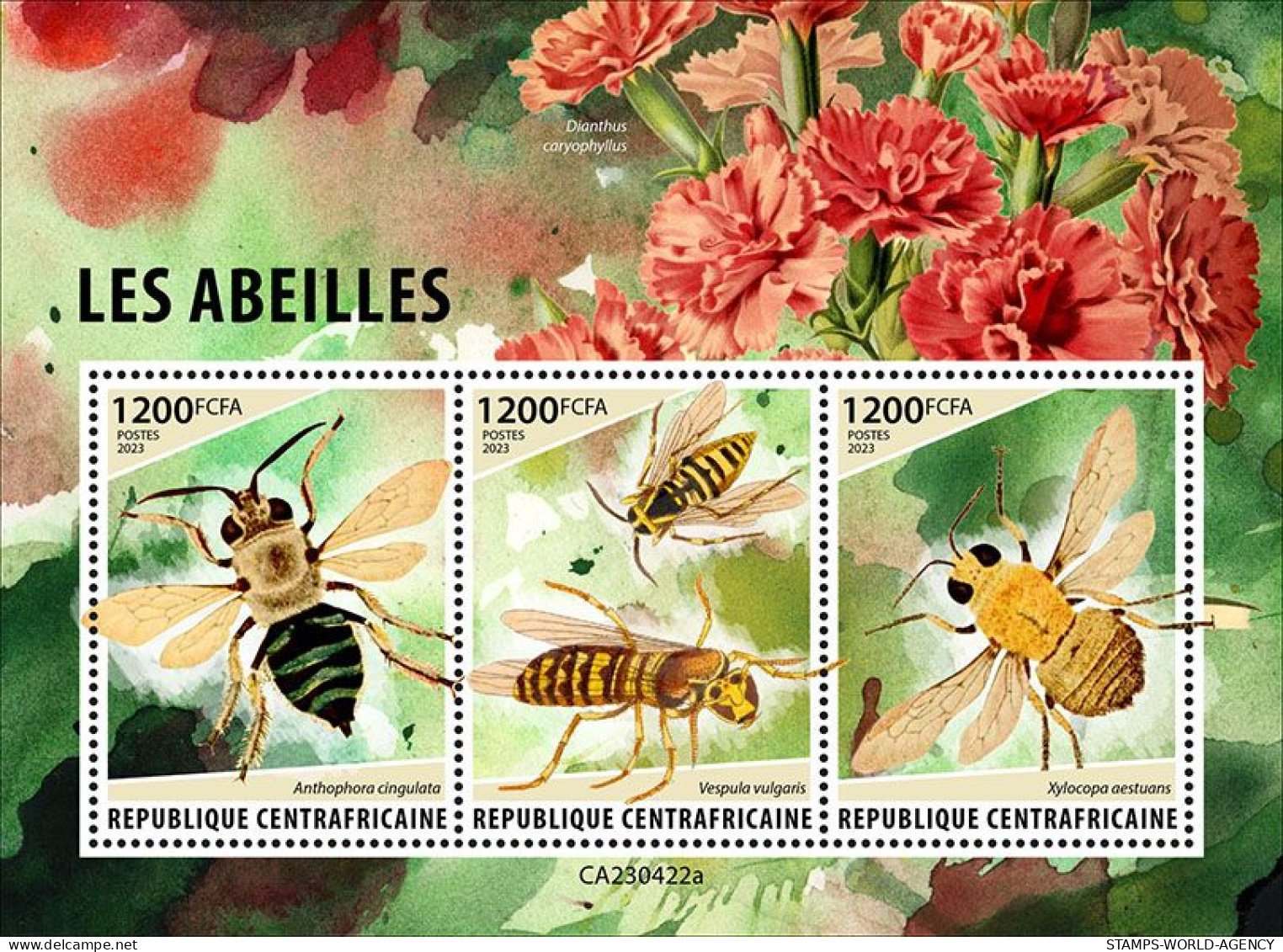 2024-02 - CENTRAL AFRICAN- BEES               3V  MNH** - Honeybees