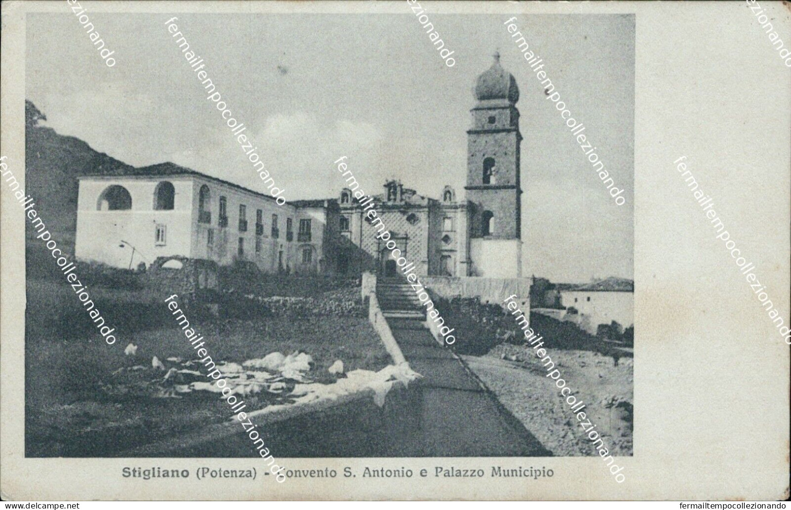 Bv679 Cartolina Stigliano Convento S.antonio E Palazzo Municipio Potenza - Potenza