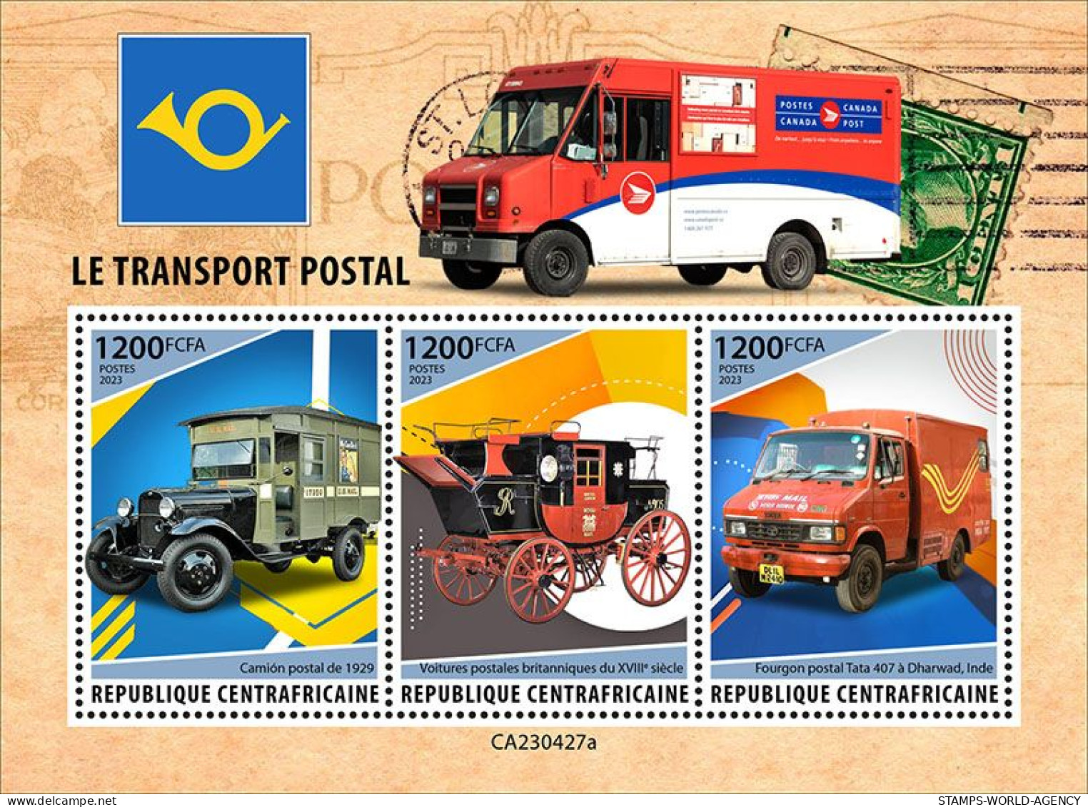 2024-02 - CENTRAL AFRICAN- POSTAL TRANSPORT               3V  MNH** - Camiones