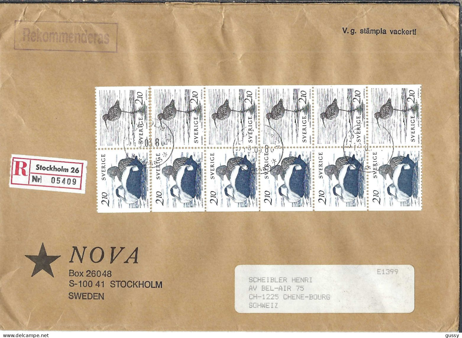 SUEDE Ca.1980: LSC Rec. De Stockholm à CHÊNE-BOURG (GE, Suisse) - Storia Postale