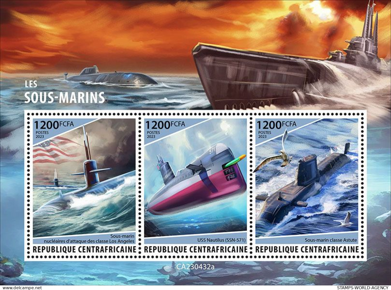 2024-02 - CENTRAL AFRICAN- SUBMARINE               3V  MNH** - Submarinos