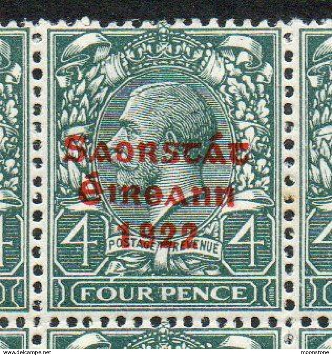 Ireland 1922-3 Saorstat Overprint On 4d Grey-green, U22 Control Block Of 6, 'break In Frame Over 'four', MH, SG 58 - Unused Stamps