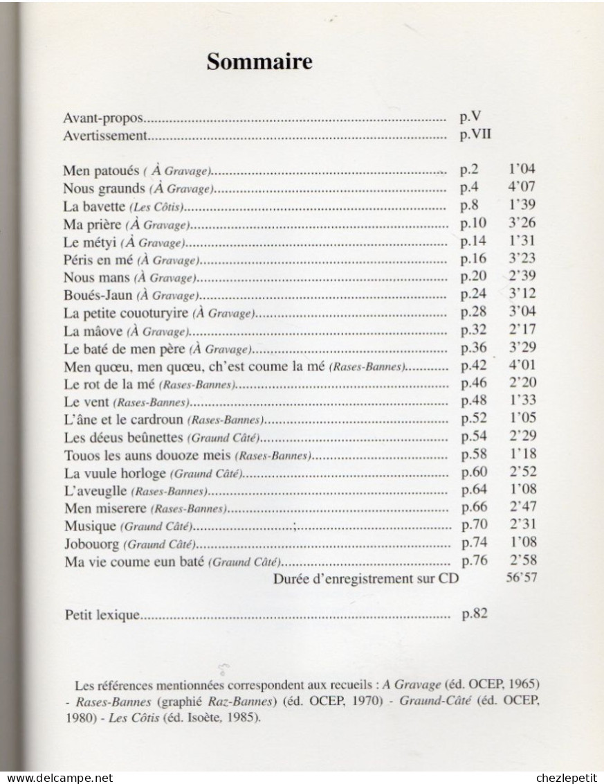 CÔTIS-CAPEL CHOIX DE POEMES D'aveu La Mâove Lé Bel Ouésé ... UPNC 2001 Patois - Autores Franceses