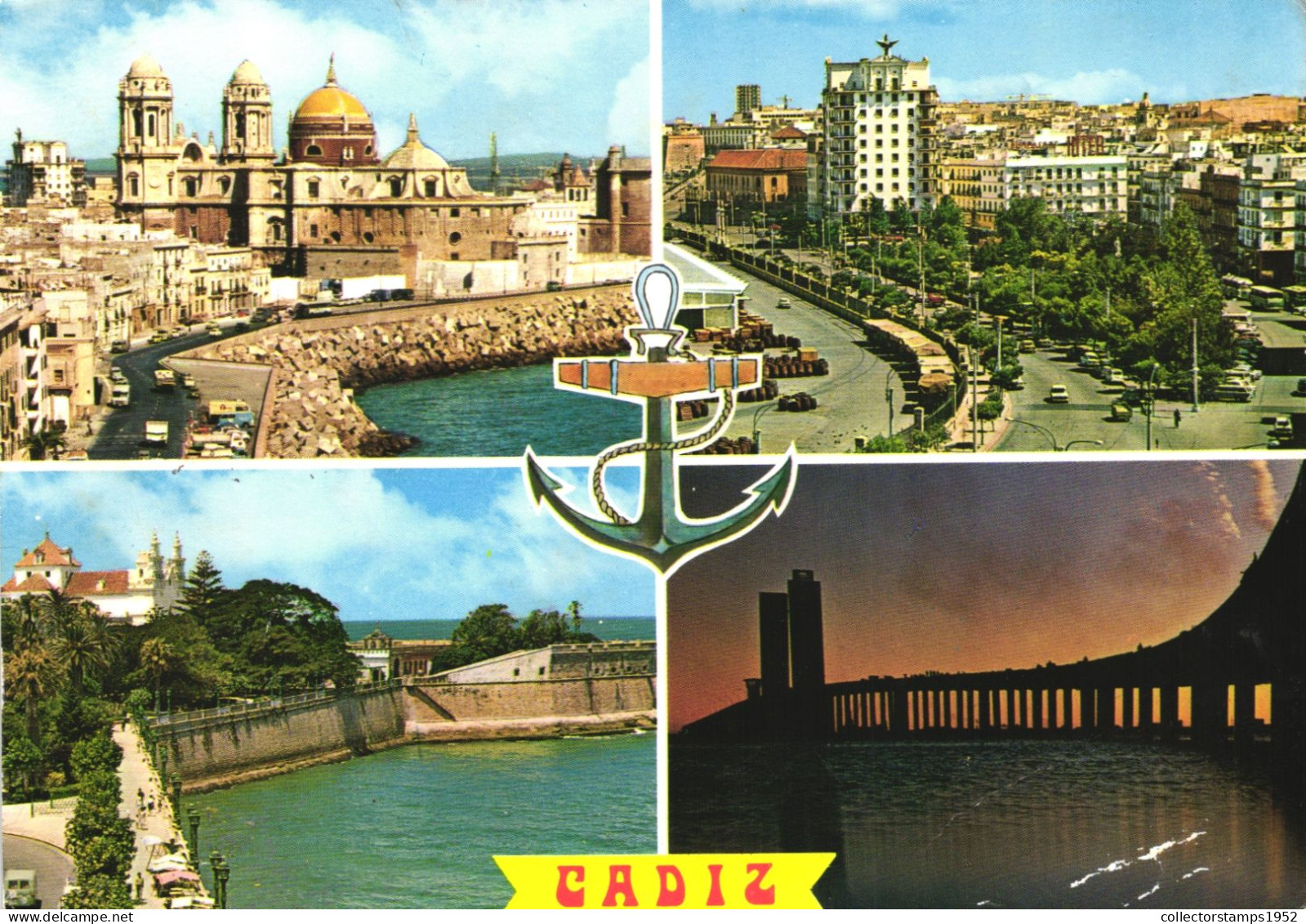 CADIZ, ANDALUCIA, MULTIPLE VIEWS, ARCHITECTURE, CARS, BRIDGE, ANCHOR, SPAIN, POSTCARD - Cádiz