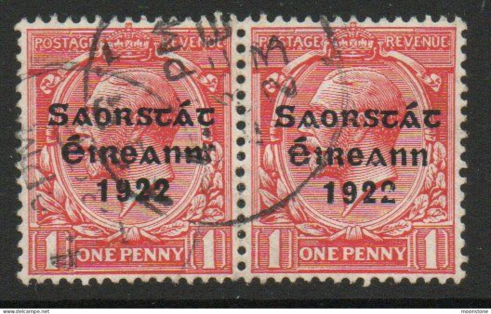 Ireland 1922-3 Saorstat Overprint On 1d Scarlet Pair, 2 In 1922 Broken, Right Stamp, Used, SG 55 - Unused Stamps