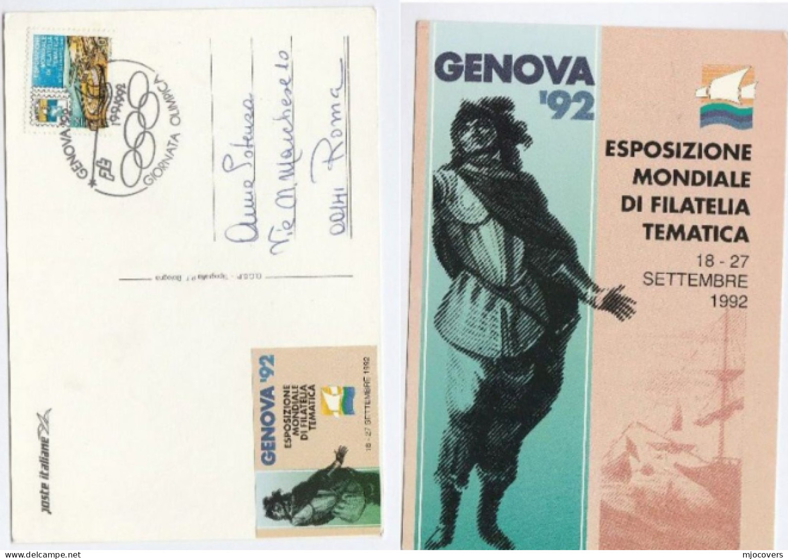 CHRISTOPHER COLUMBUS Exhibition Event Cover GENOA Italy Stamps Sailing Ship Postcard 1992 - Cristóbal Colón