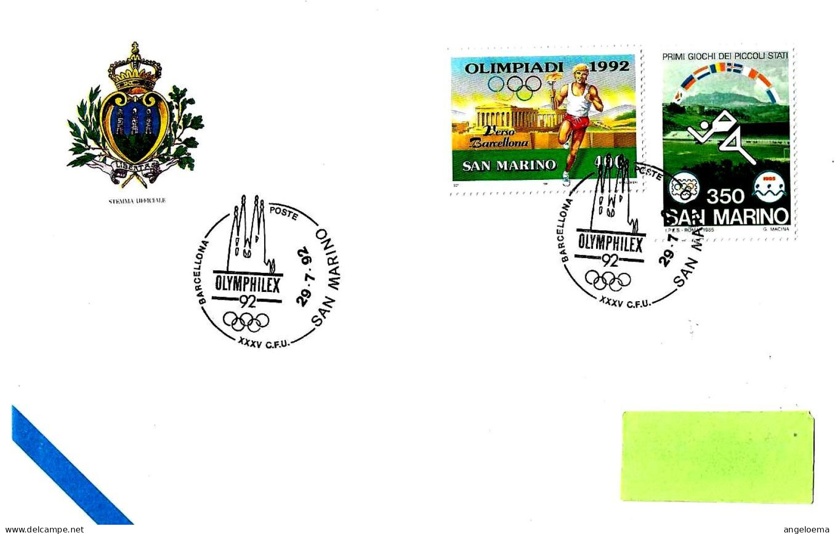 SAN MARINO - 1992 OLIMPIADE Olympic Games Barcellona OLYMPHILEX '92 Su Busta Viaggiata - 11232 - Covers & Documents