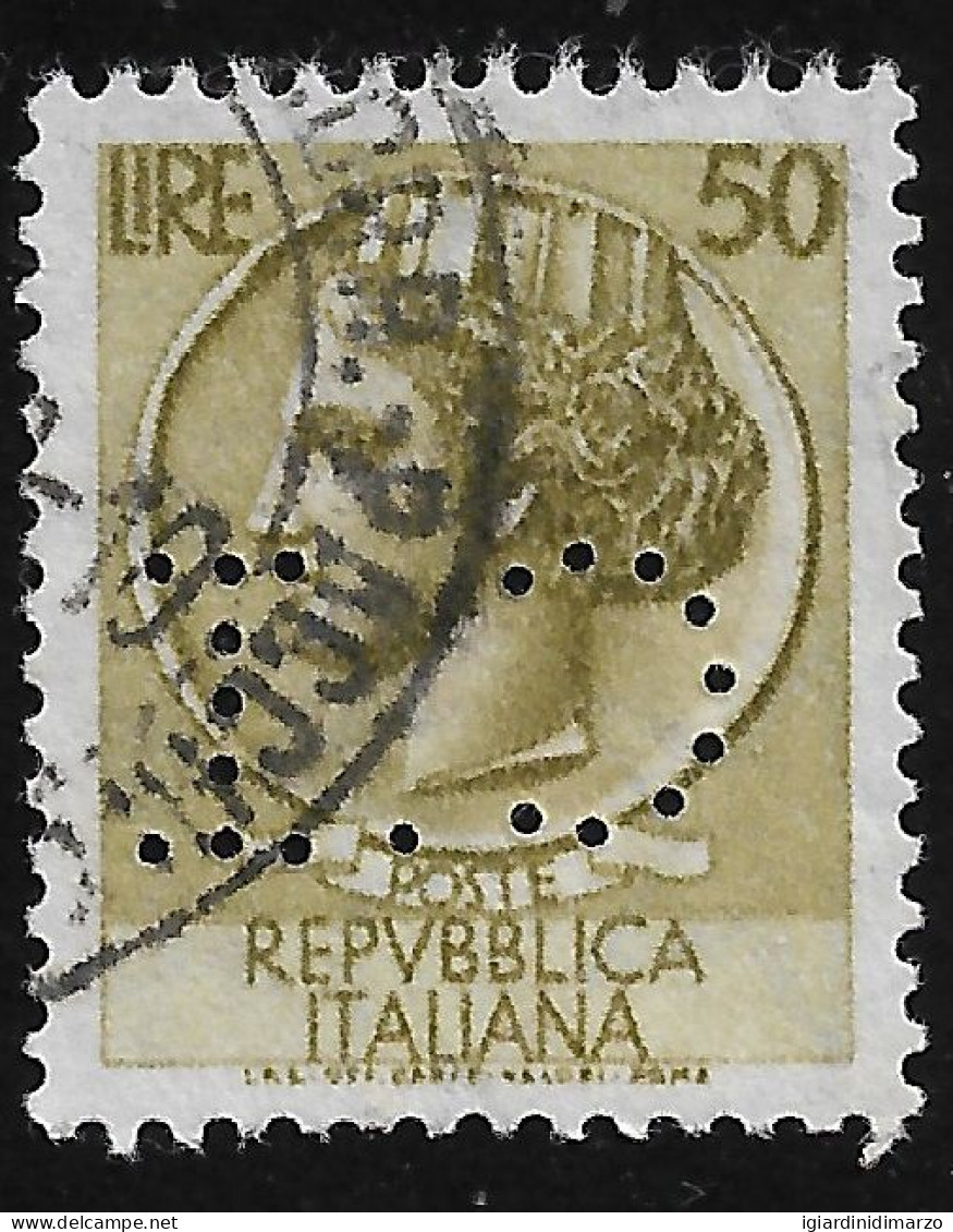 PERFIN ITALIA REPUBBLICA - 1958: SIRACUSANA - Valore Da Lire 50 Usato Filigrana Stelle (PERFIN) - In Ottime Condizioni. - Perforadas