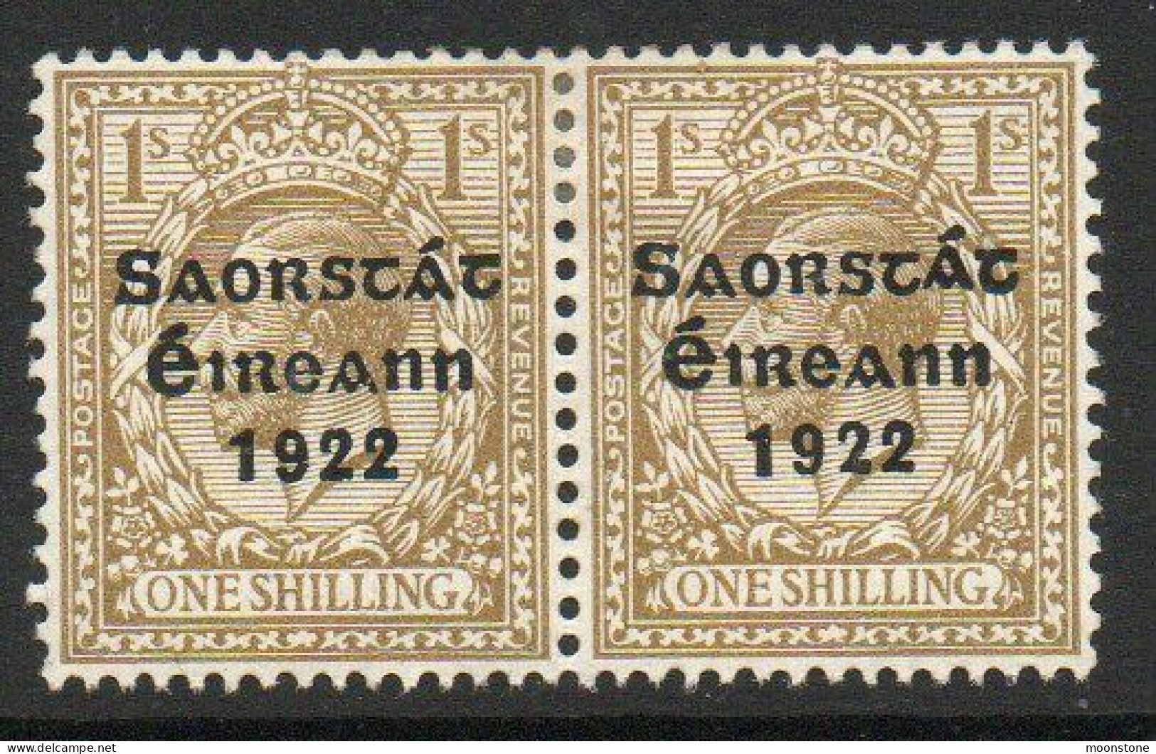 Ireland 1922-3 Saorstat Overprint On 1/- Bistre-brown Pair, Clear Offset On Reverse, SG 63 - Unused Stamps