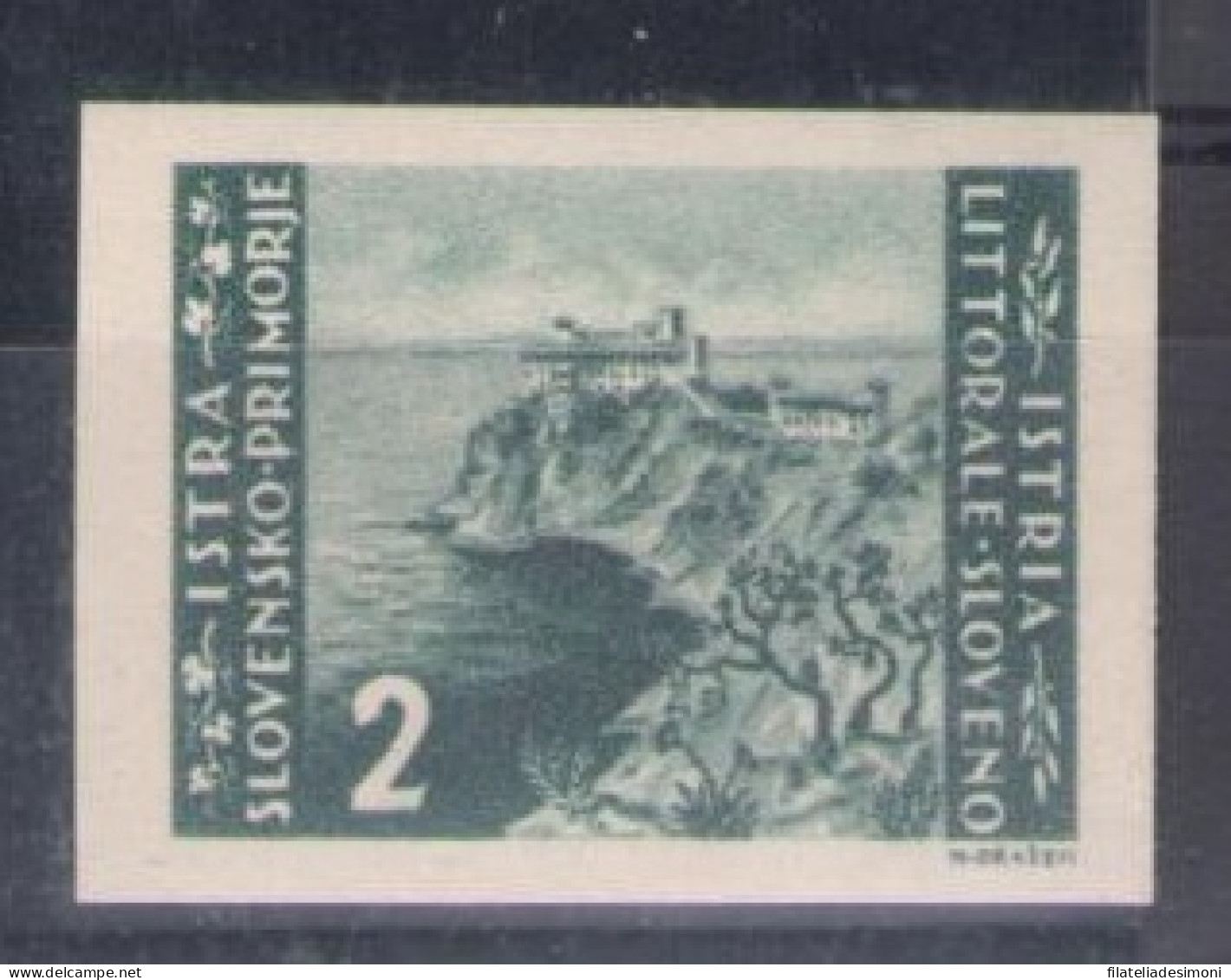 1946 LITORALE SLOVENO, N. 55a - 2 L. Verde Grigio - Non Dentellato - MNH** - Joegoslavische Bez.: Slovenische Kusten