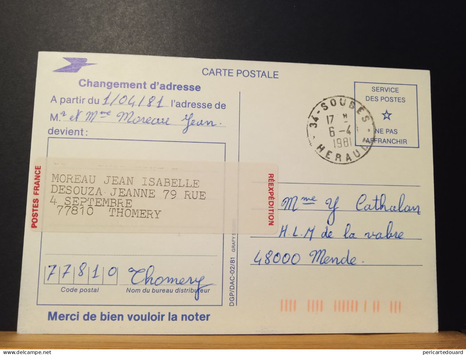 Code Postal. Carte Postale Circulée Du Secrétariat D'état Des PTT En Franchise Pour Changement D'adresse. - Cartas & Documentos