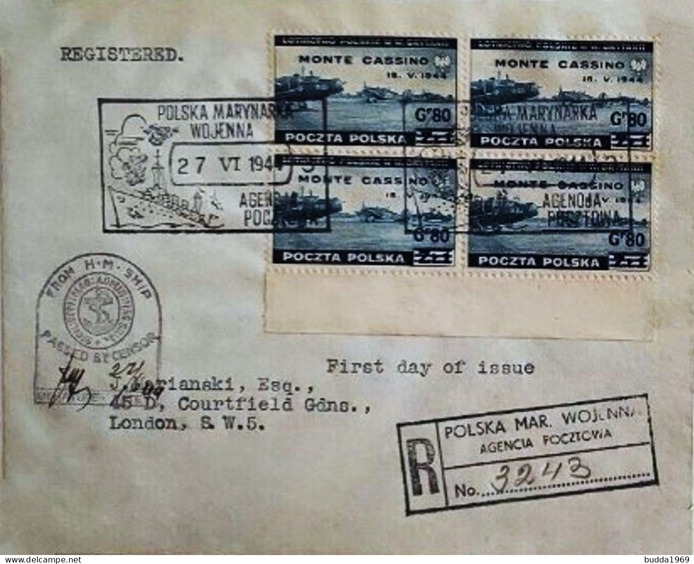 POLAND - POLEN 1944 - MONTE CASSINO COMPLETE SET IN BLOCK OF FOUR ON REGISTERED FDC COVERS! VERY RARE!READ DESCRIPTION! - Londoner Regierung (Exil)