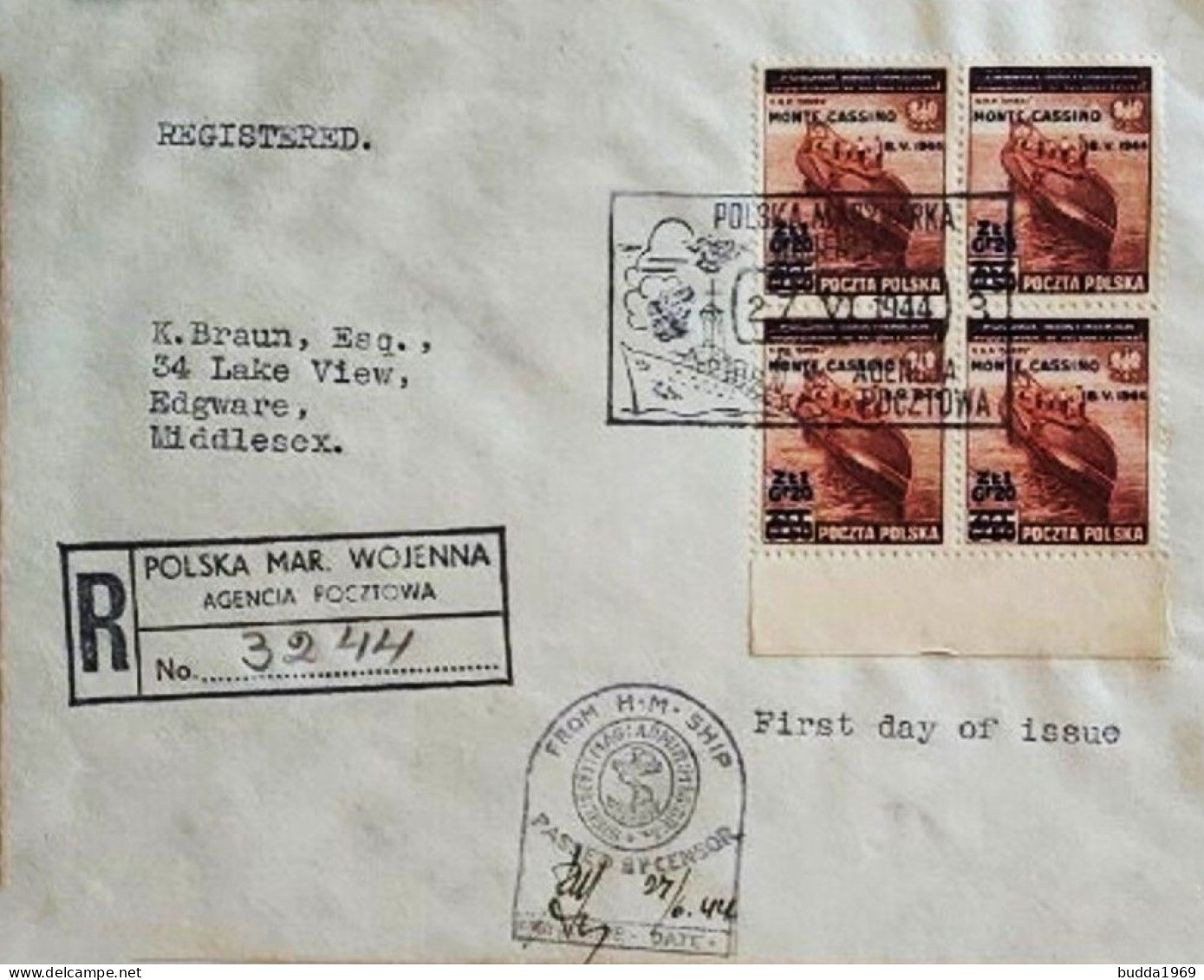 POLAND - POLEN 1944 - MONTE CASSINO COMPLETE SET IN BLOCK OF FOUR ON REGISTERED FDC COVERS! VERY RARE!READ DESCRIPTION! - Regering In Londen(Ballingschap)