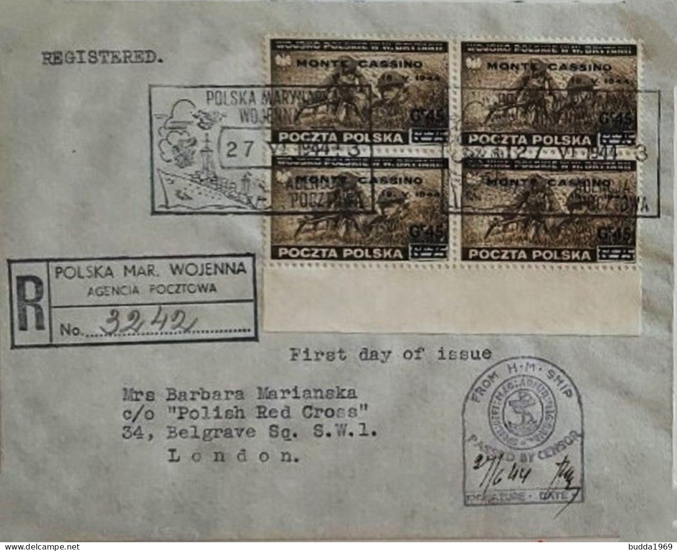 POLAND - POLEN 1944 - MONTE CASSINO COMPLETE SET IN BLOCK OF FOUR ON REGISTERED FDC COVERS! VERY RARE!READ DESCRIPTION! - Governo Di Londra (esilio)