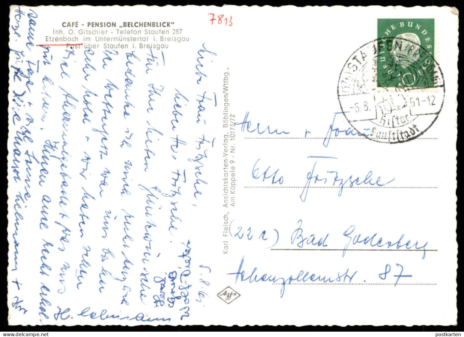 ÄLTERE POSTKARTE CAFÉ PENSION BELCHENBLICK ETZENBACH STAUFEN INH. O. GITSCHIER Schwarzwald AK Ansichtskarte Postcard Cpa - Staufen