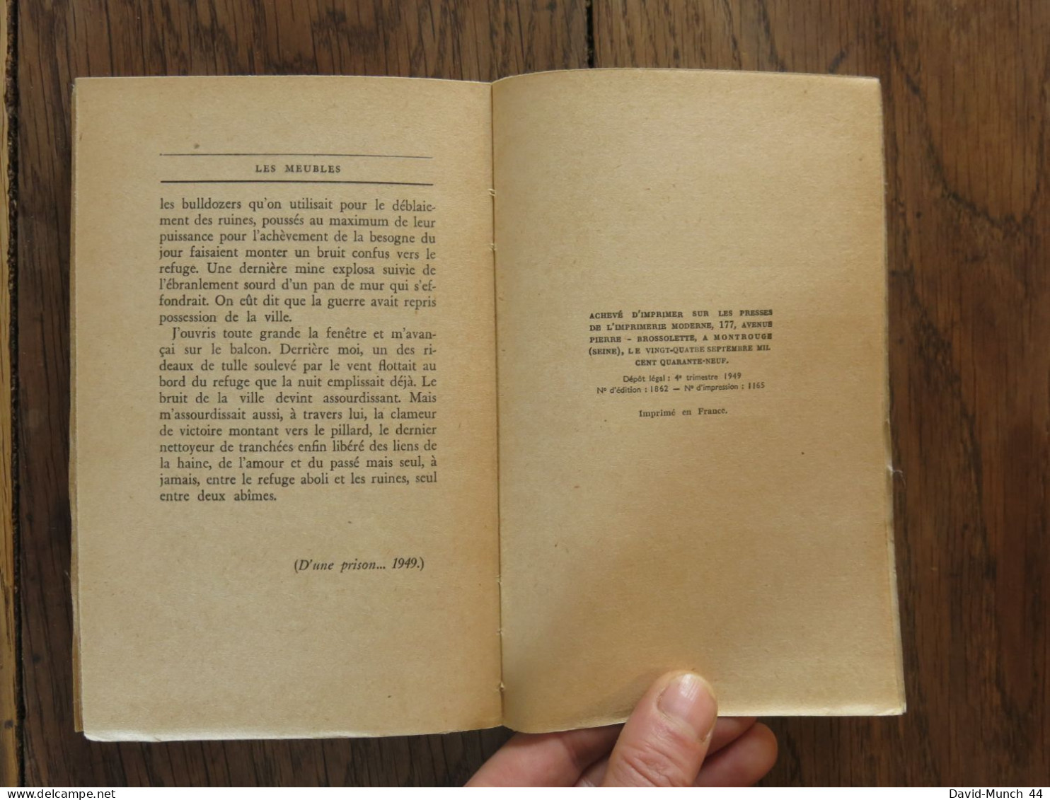 Les Meubles de Pierre Gascar. Gallimard, Nrf. 1949, exemplaire dédicacé par l'auteur