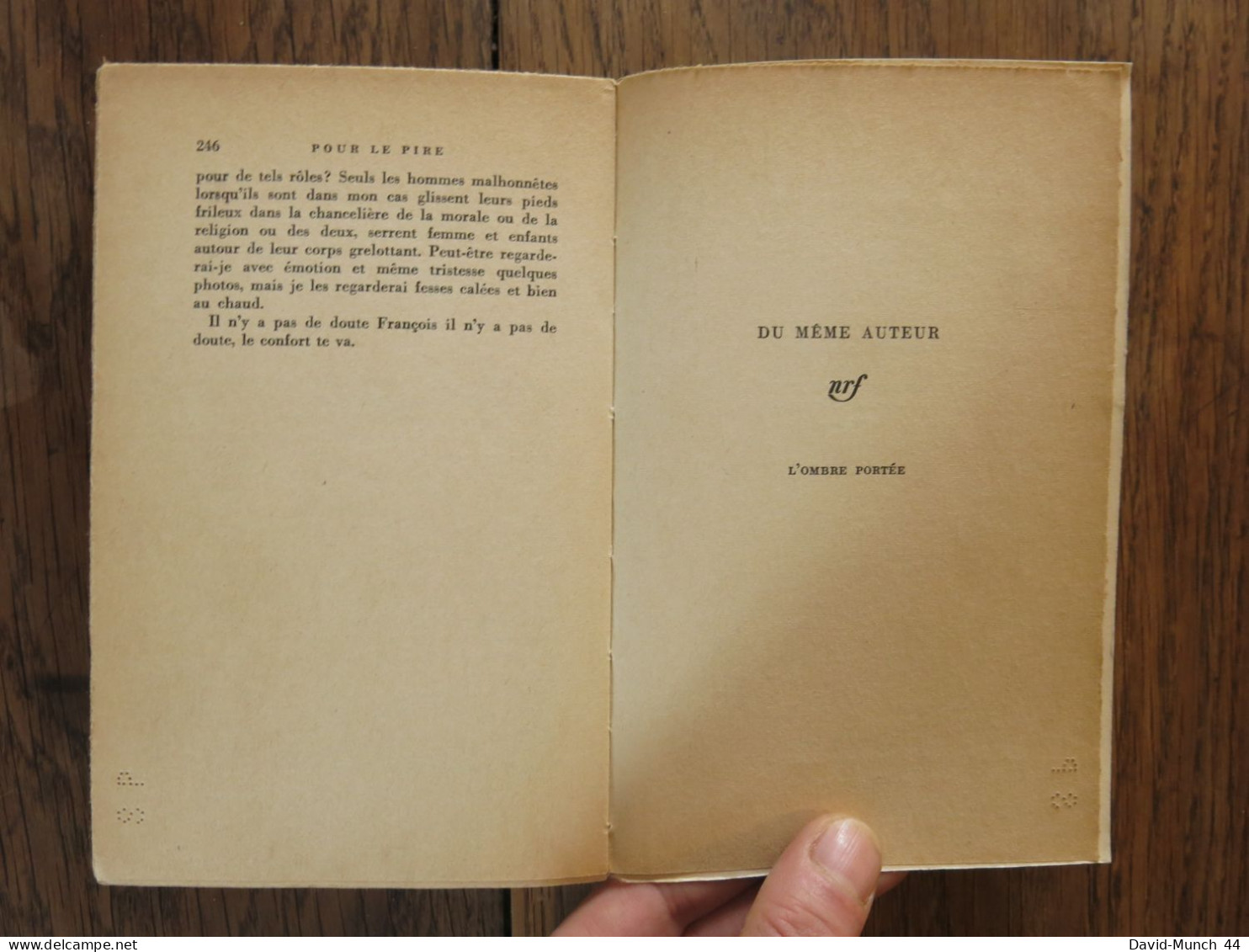 Pour Le Pire de Jean Ferniot. Gallimard, Nrf. 1962, exemplaire dédicacé par l'auteur