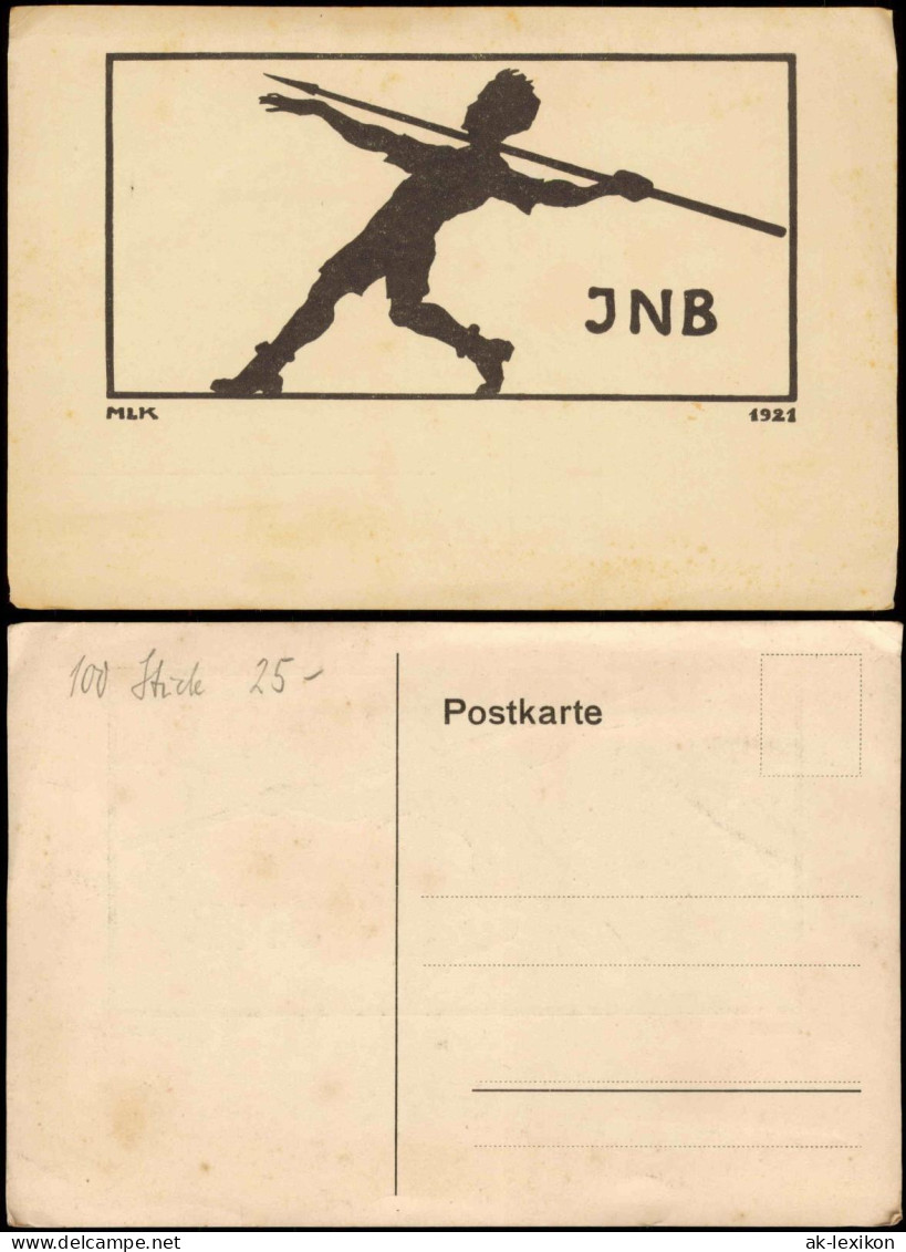 Ansichtskarte  Schattenschnitt Sperrwerfen Junge JNB Sport 1921 - Scherenschnitt - Silhouette