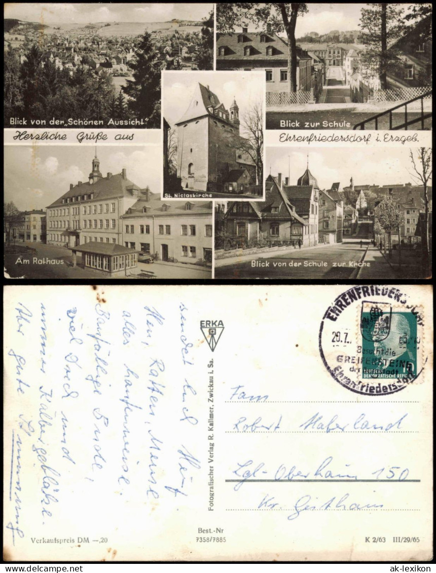 Ehrenfriedersdorf DDR Mehrbildkarte Mit Schule, Rathaus, Panorama-Ansicht 1963 - Ehrenfriedersdorf