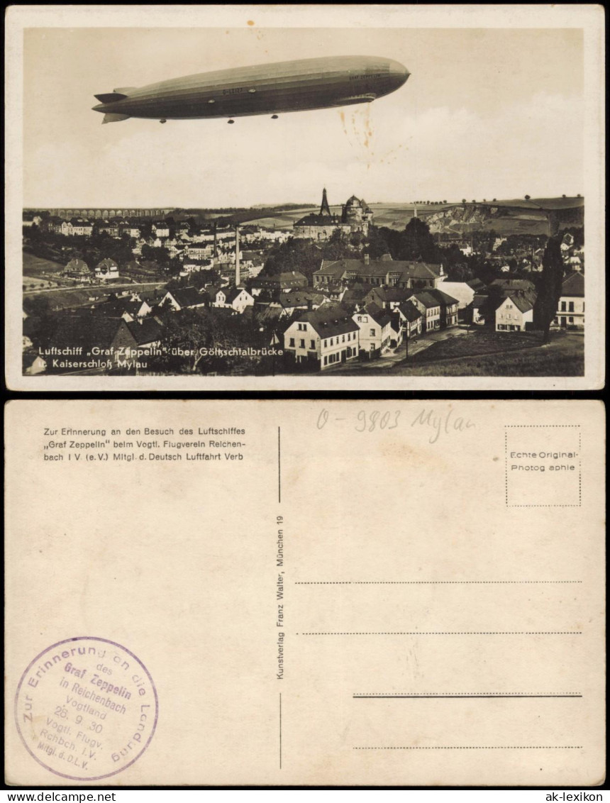 Ansichtskarte Mylau-Reichenbach (Vogtland) Luftschiff Graf Zeppelin 26.9. 1930 - Mylau