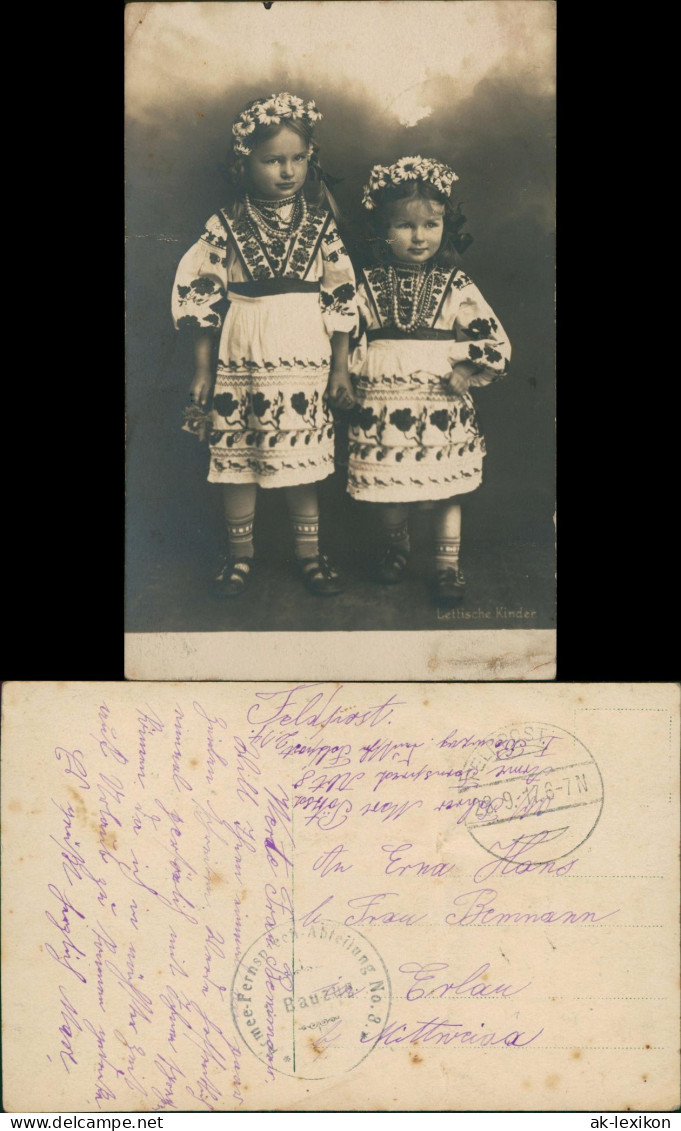 Postcard Lettland Latvia Kinder LATVIA TYPEN 1917   Gel. Feldpost Bauzug - Lettland