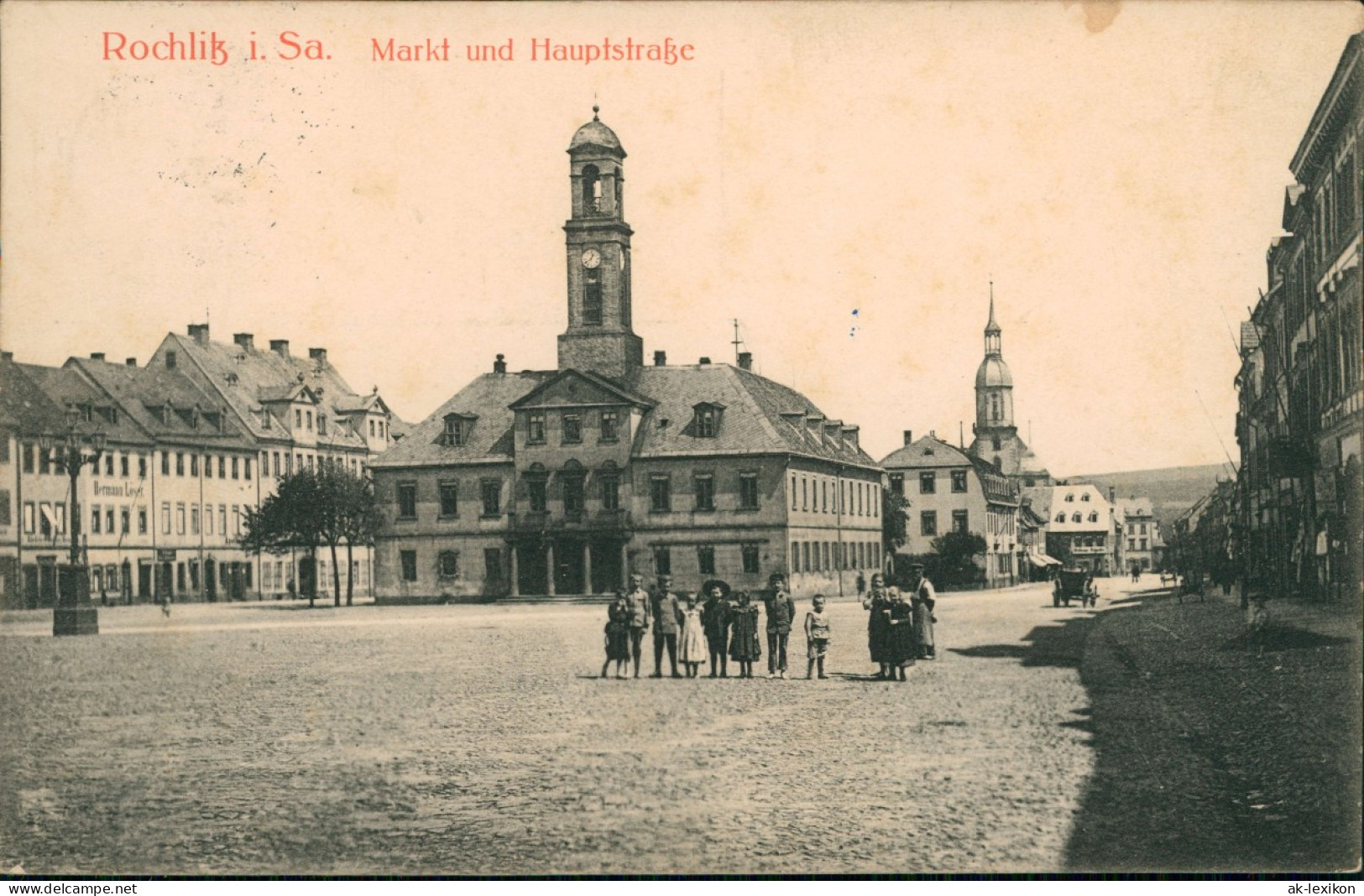 Ansichtskarte Rochlitz Kinder Auf Dem Markt Und Hauptstraße 1915   Frankatur - Rochlitz