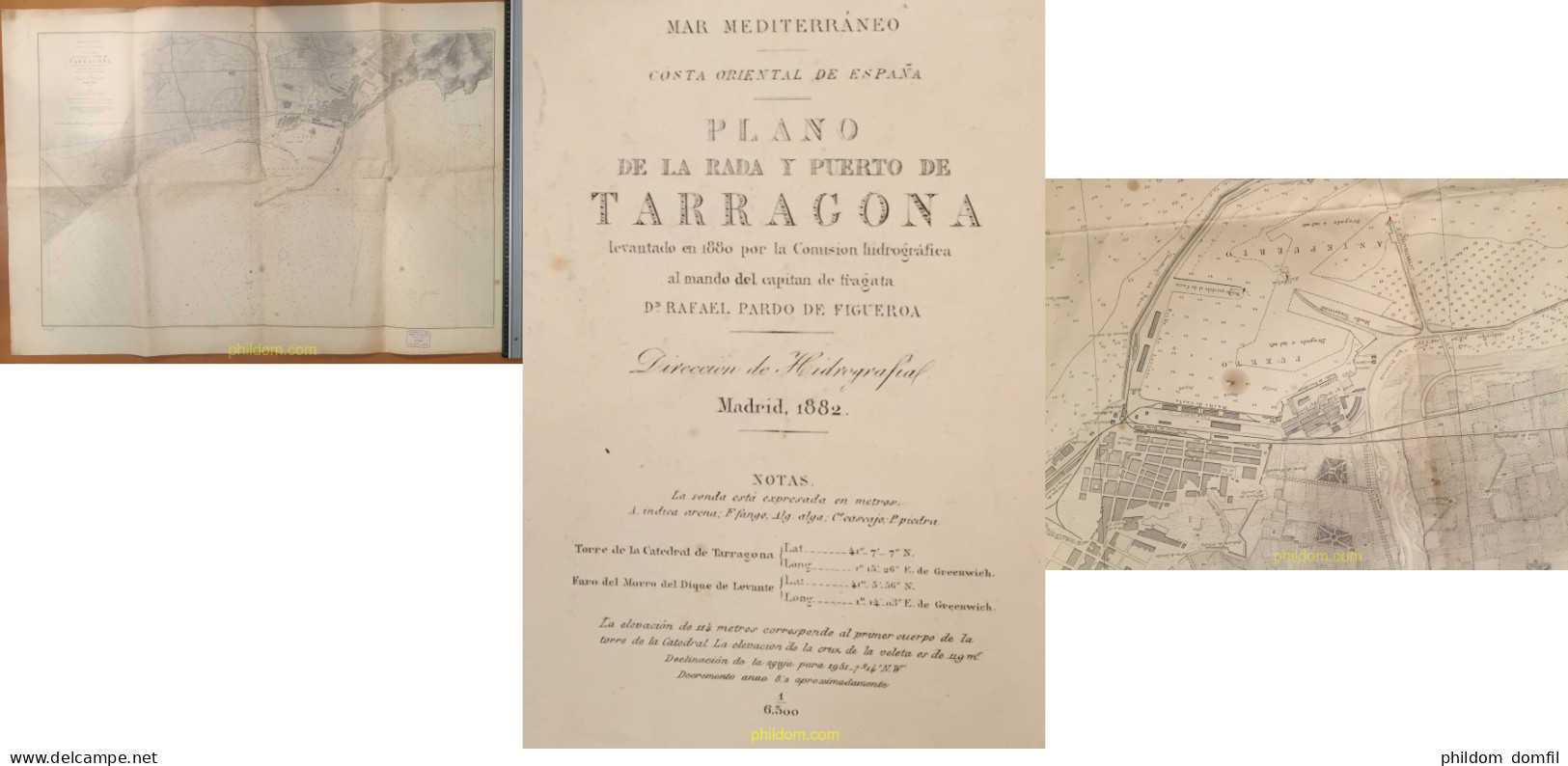 PLANO MAPA DE LA RADA Y PUERTO DE TARRAGONA 1882 - Europe