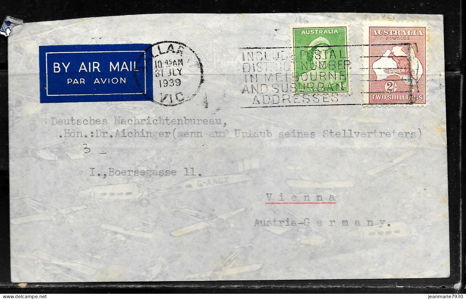 N447 - AUSTRALIE - LETTRE DE BALLARAT DU 31/07/39 POUR L'AUTRICHE - Lettres & Documents