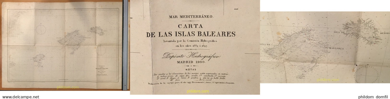 PLANO MAPA CARTA DE LAS ISLAS BALEARES 1900 - Europe