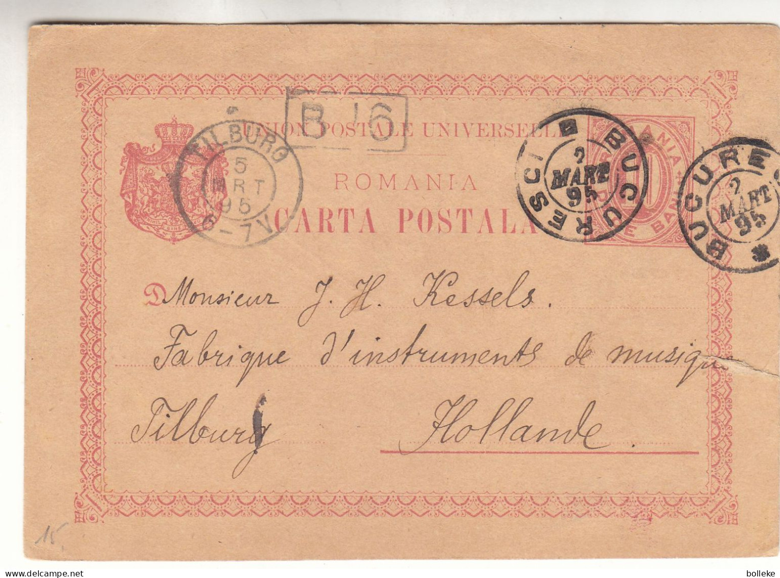 Roumanie - Carte Postale De 1895 - Entier Postal - Oblit Bucuresti - Exp Vers Tilburg - - Covers & Documents