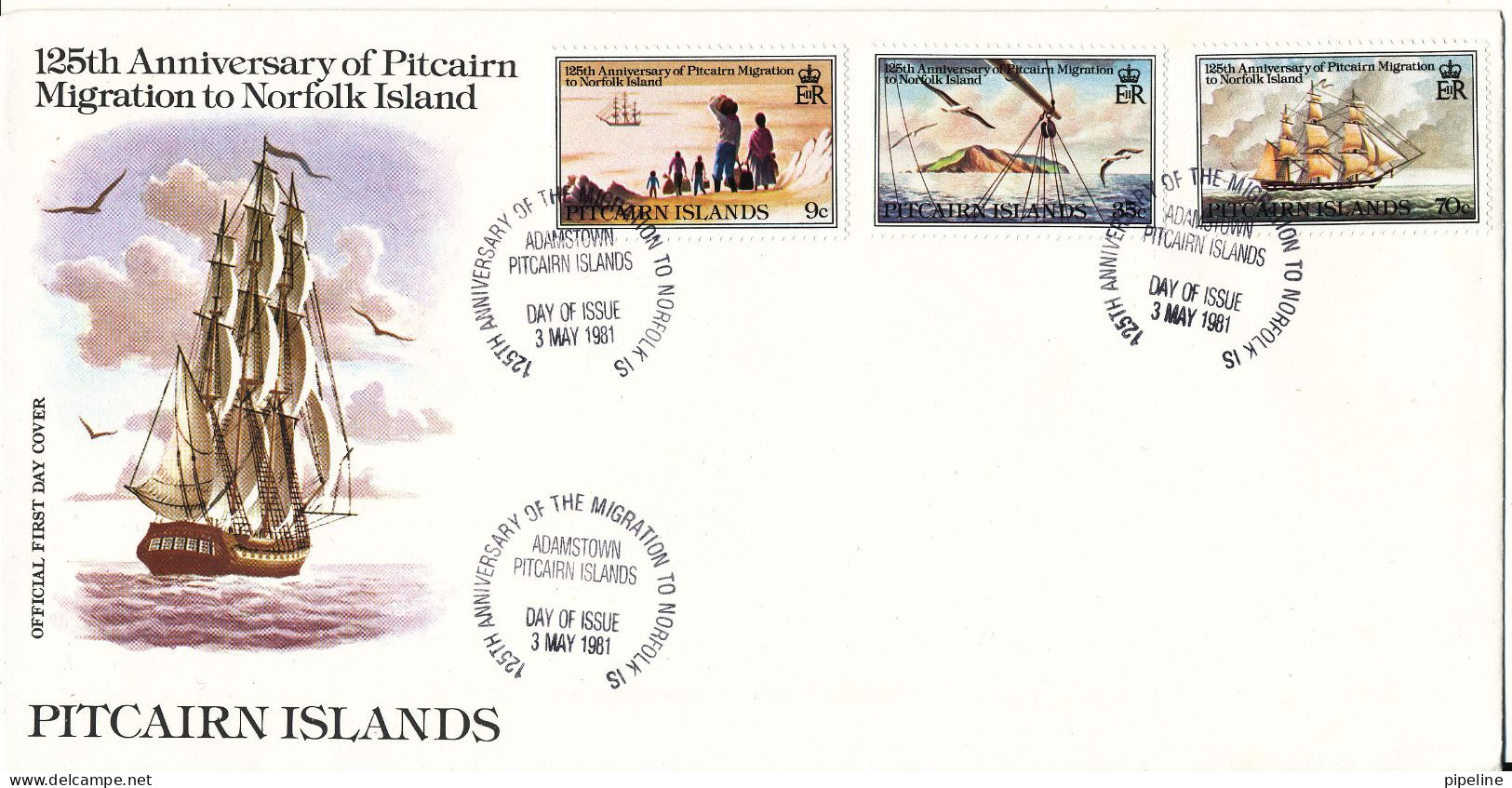 Pitcairn Islands FDC 3-5-1981,125th Anniversary Of Pitcairn Migration To Norfolk Island Cmplete Set With Cachet - Pitcairn Islands