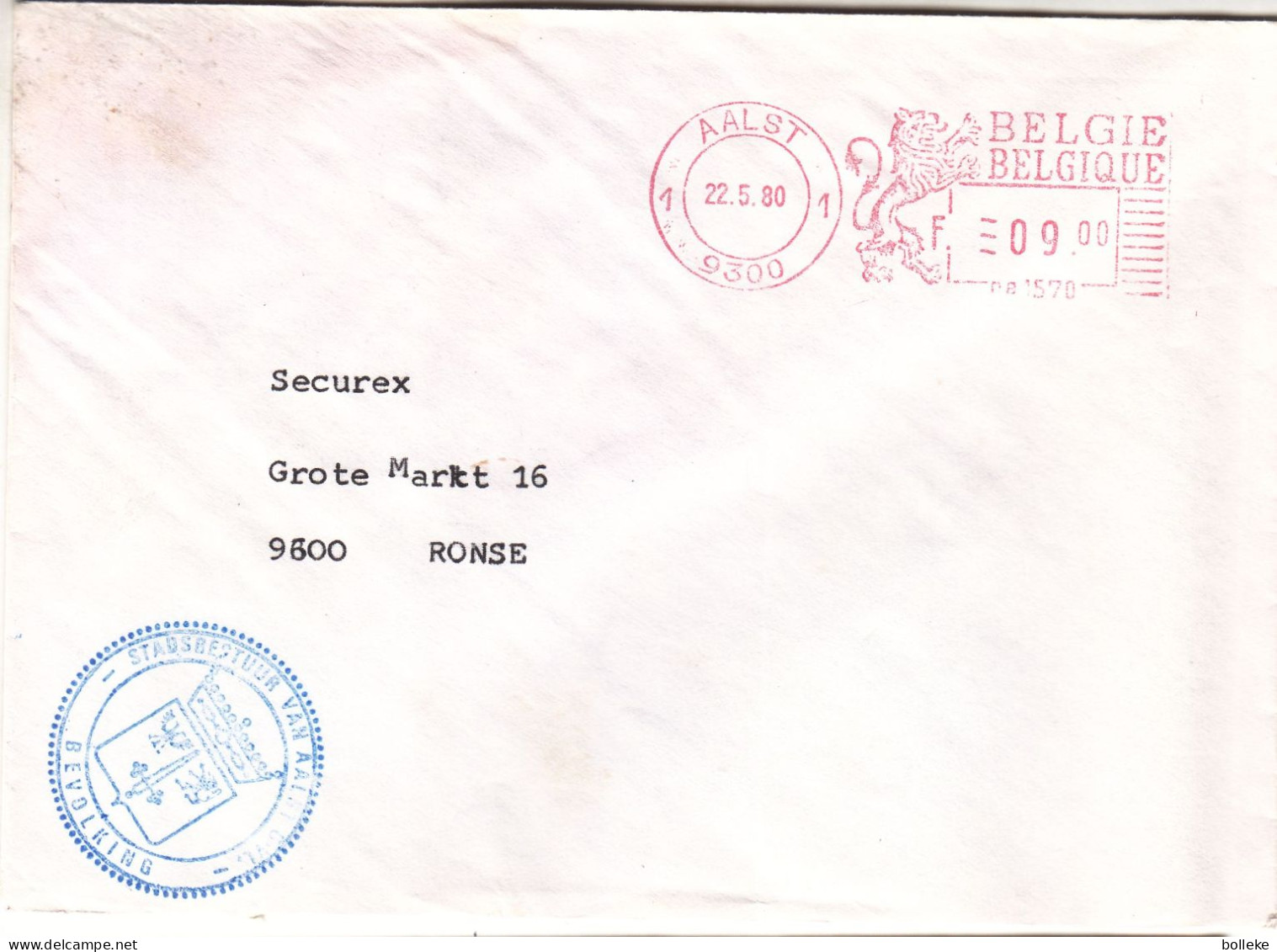 Belgique - Lettre EMA De 1980 - Oblit Aalst - Oblitération Machine à Affranchir De La Ville D'Alost - Exp Vers Ronse - - 1980-99