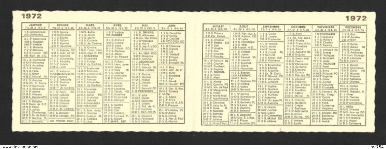 Petit Calendrier De Poche 1972.  Sté Kalamazoo à Rouen.   C. Boulen. - Tamaño Pequeño : 1971-80