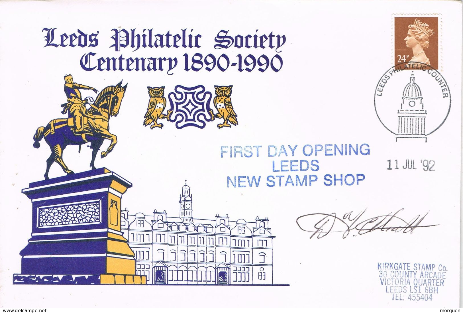 54129. Carta F.D.C. LEEDS (England) 1992, Centenary Leeds Philatelic Society, Signed - 1991-2000 Decimal Issues