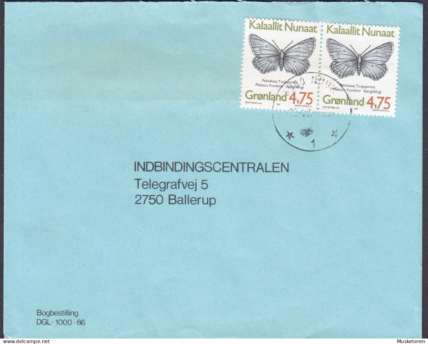 Greenland NUUK (Godthåb) 1997 Cover Brief Lettre BALLERUP Denmark 2x 4.75 Kr. Butterfly Schmetterling Papillon (Pair) - Covers & Documents