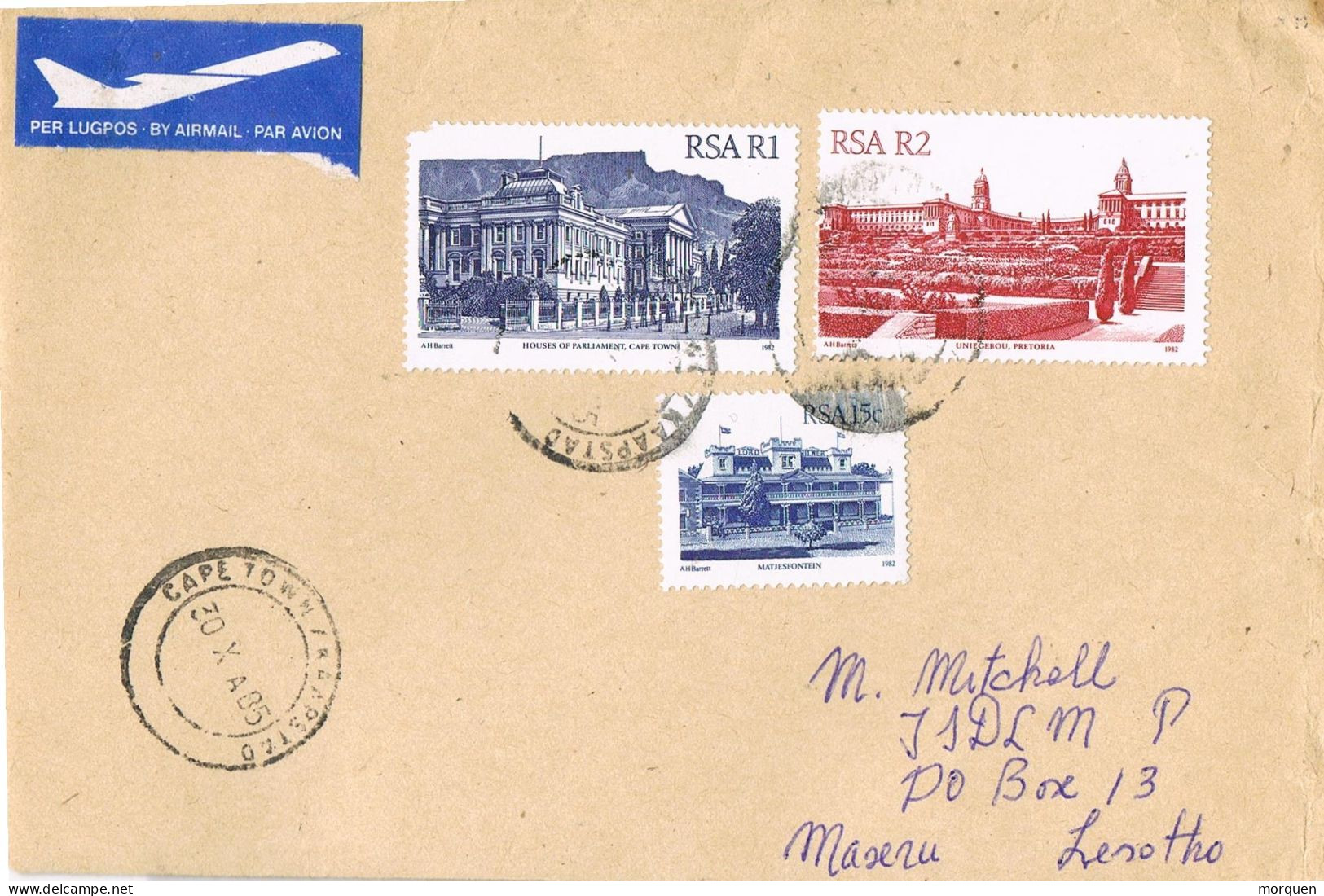 54130. Carta Aerea CAPE TOWN (South Africa) 1985 To Lesotho - Briefe U. Dokumente