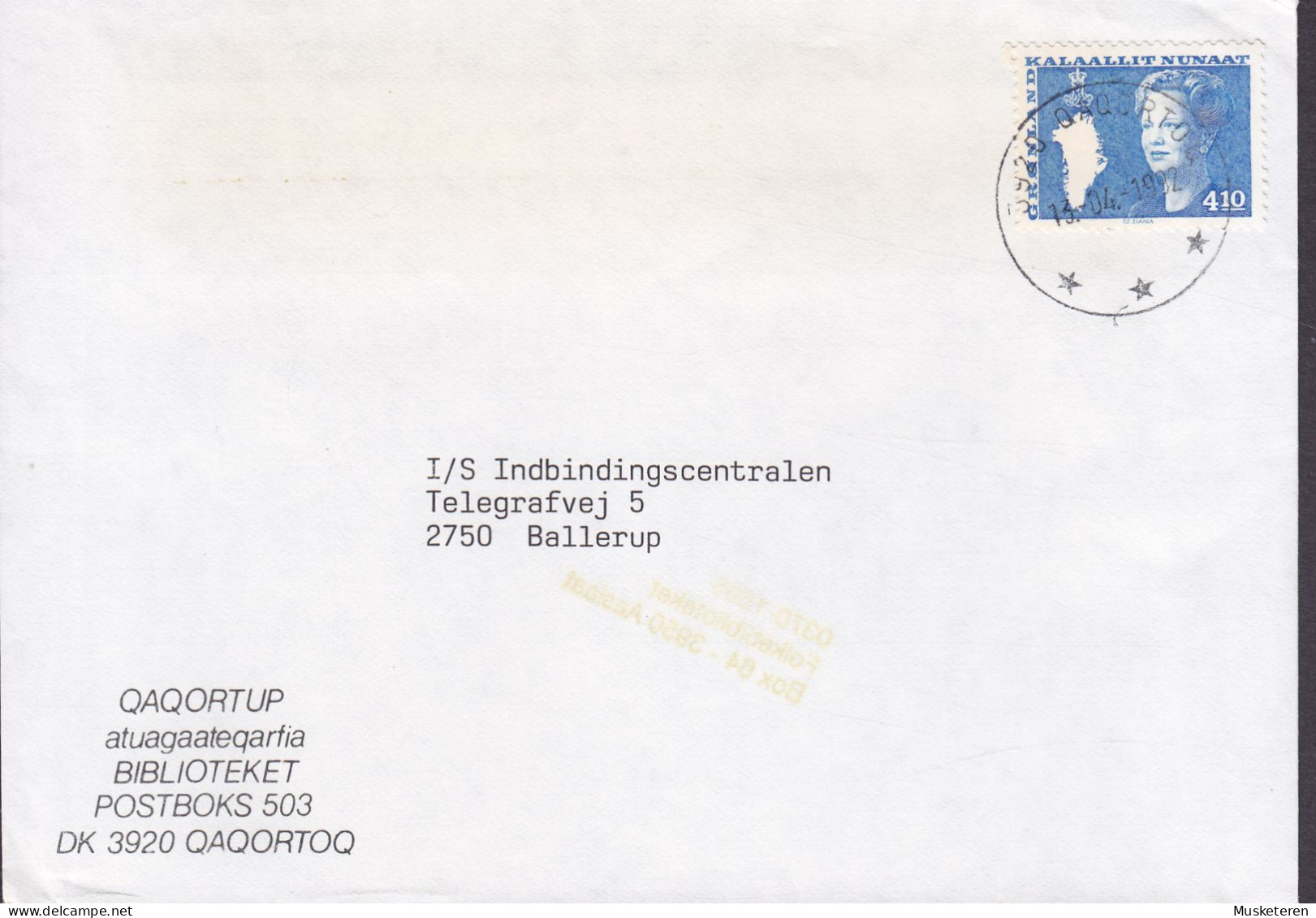 Greenland QAQORTRUP, BIBLIOTEKET, QAQORTOQ 1992 Cover Brief Lettre BALLERUP Denmark 1.40 Kr. Margrethe II. (Cz. Slania) - Storia Postale