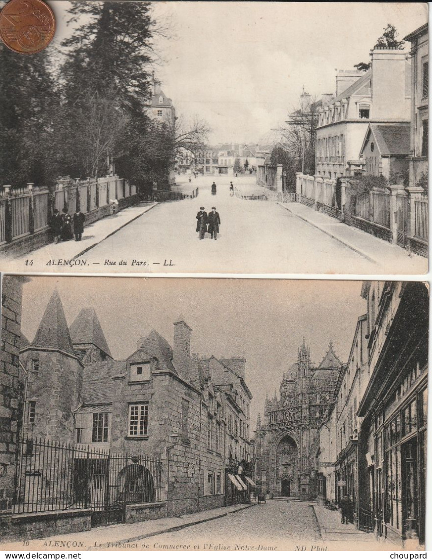 61 - 2 Cartes Postales Anciennes De Alençon    Rue Du Parc  Et Le Tribunal - Alencon