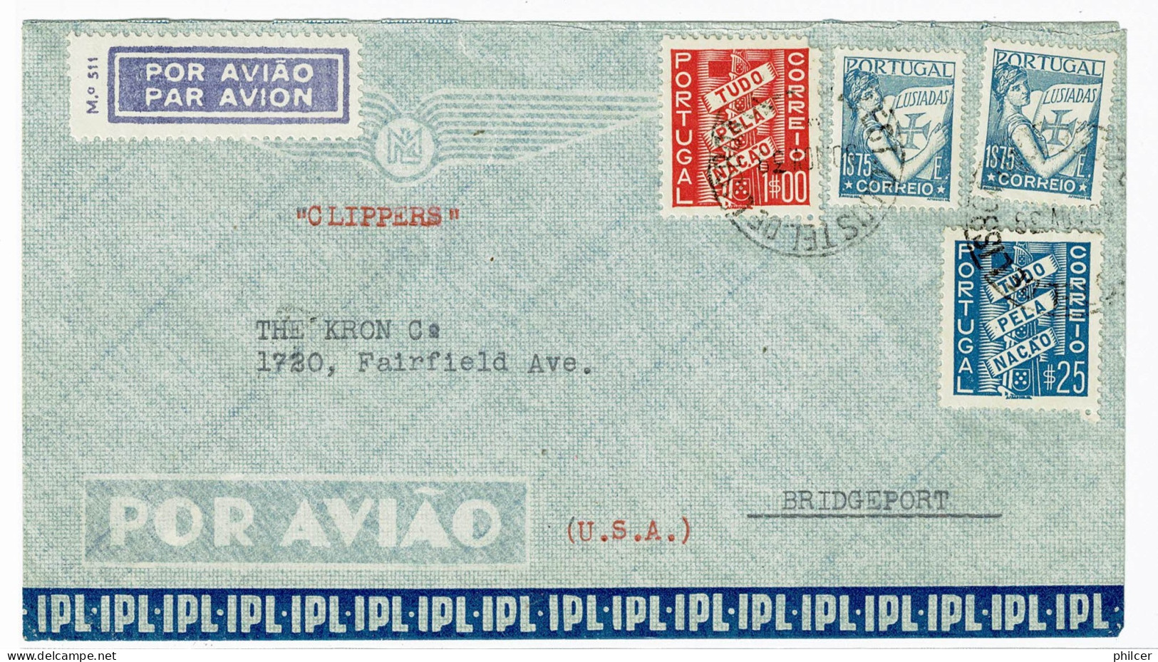 Portugal, 1939, # 547, Para Bridgeport - Lettres & Documents