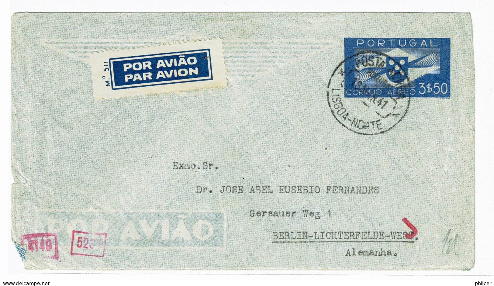 Portugal, 1941, Aéreo, Para Berlin - Lettres & Documents