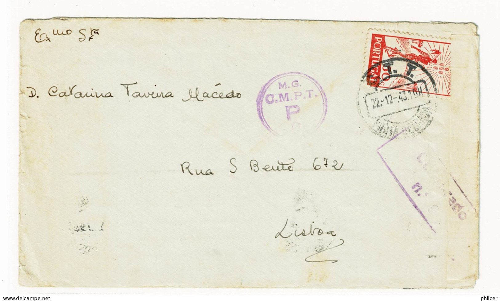 Portugal, 1943, # 635, Censura, Para Lisboa - Lettres & Documents