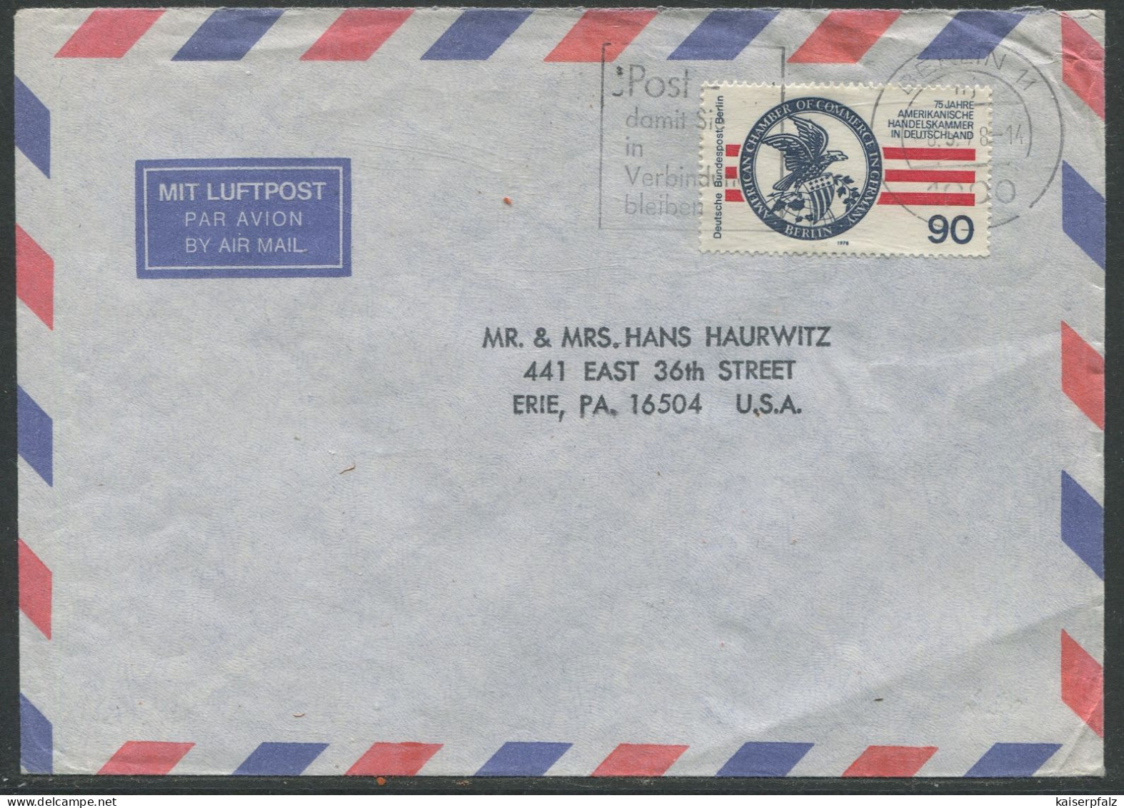 10.325) MiNr.: 562 - EF - Berlinstempel Nach Erie USA - Covers & Documents