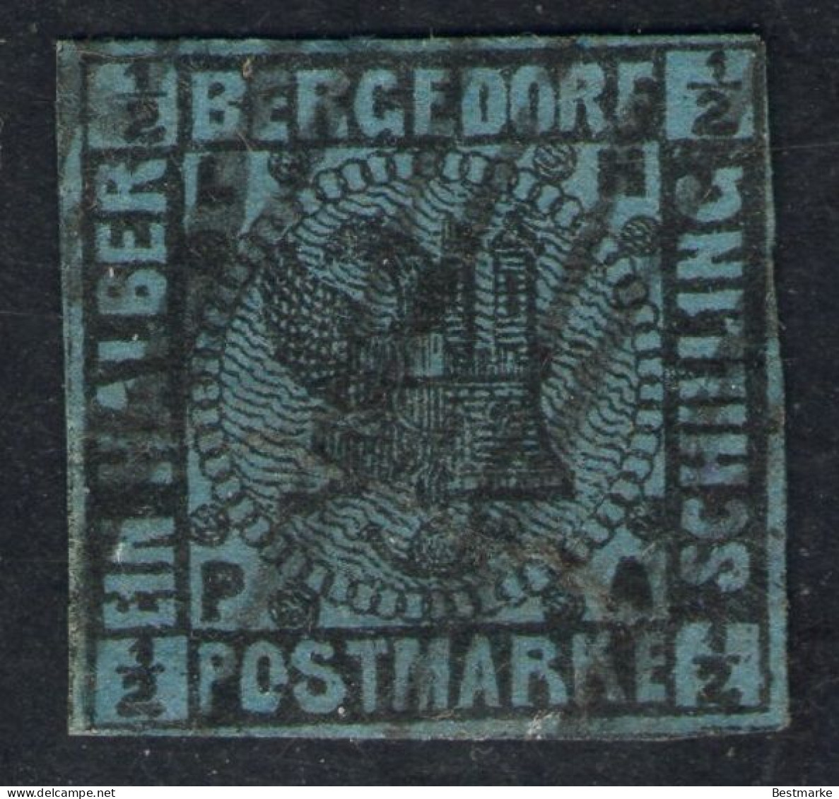 Strichstempel Auf Bergedorf Nr. 1a - 1/2 Shilling Preußischblau - Signiert Schlesinger - Bergedorf